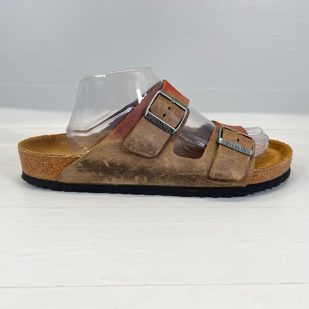 Birkenstock Arizona Sandals Mens Size 43 US 10 Brown Leather Slides Buckle Shoes
